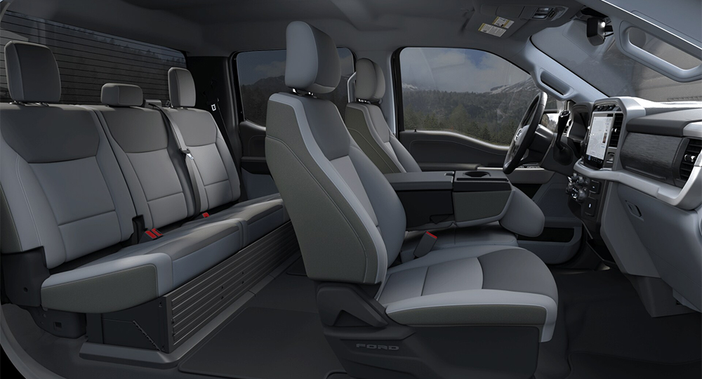 2025 ford F-150 インテリアカラー/内装色 ミディアムダークスレートクロス40/20/40フロントシートwithフォールディングアームレスト、カップホルダー&ストレージ(XLT)
